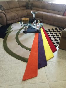Glass table with pattern carpet