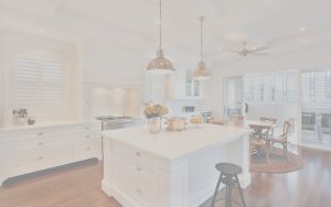 Modern Kitchen with chandelier