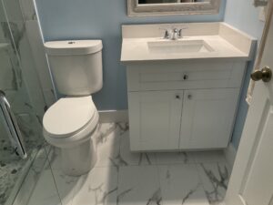 Bathroom floor and cabinet